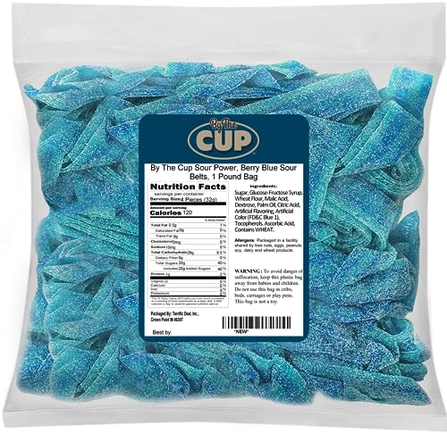 By The Cup Berry Blue Sour Belts, 1 lb Bulk Bag