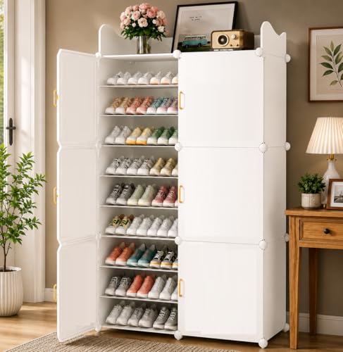 Image of Mevigo 18-Tier Shoe Rack with 4-Doors| Holds 36-Pairs |Waterproof & Dustproof Modular Plastic Shoe Cabinet| Foldable Stackable Shoe Organizer with Metal Frame |Space Saving Storage for Home,Entry Way