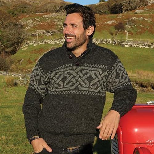 Irish Wool Sweater for Men, Celtic Knot, Button Collar, Made in Ireland3