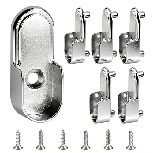 6 Stücke Kleiderstangenhalter, Robuste Halterungen für Garderobenstangen, Einfach Montage, Kleiderstange Halterung Schrankrohrlager Rundrohr Halterung Stangenhalter Kleiderstangenhalterung Silber