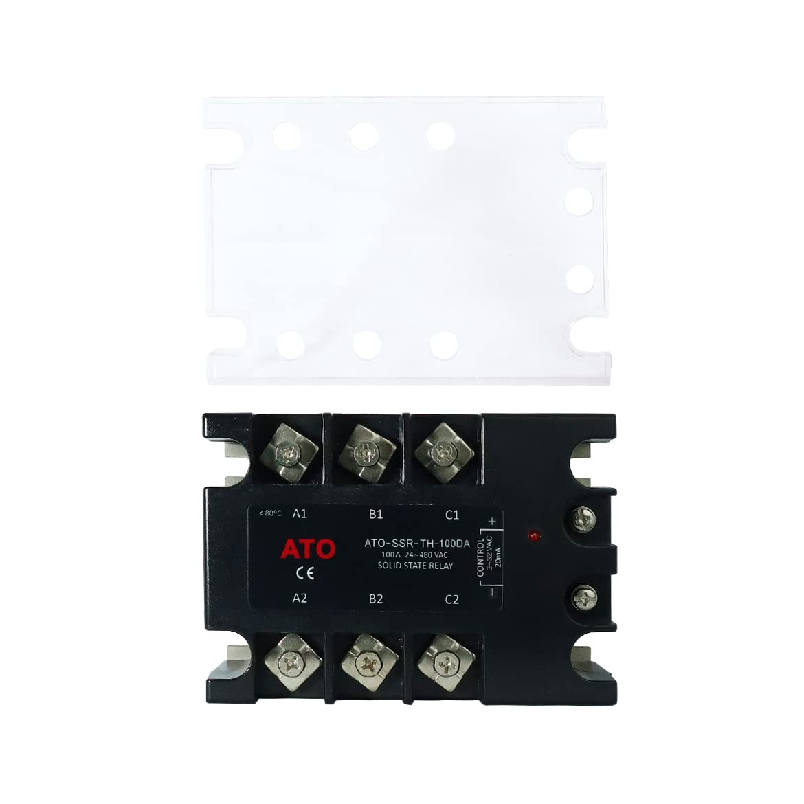 ATO Solid State Relay SSR-100DA DC to AC, 3 Phase Relay with LED Indicator, Input 3-32V DC, Output 24-480V AC (100A)