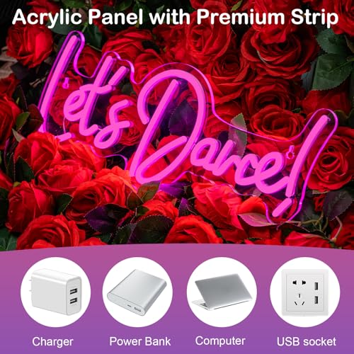 Image of Wanxing Let's Danced Neon Signs Let's Dance Neon Light Up Sign Pink Led Word Light Sign Neon Sign Wedding for Dancing Party,Bar Accessories,Valentines' Day,Birthday Party