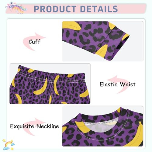 Pajama Sets Long Sleeve Banana on Purple Leopard Soft Comfy Sleepwear 2 Piece PJS 3-8T4