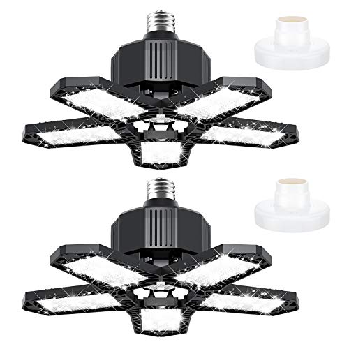 LED Garage Lights, 100W UDIYO Deformable Garage Ceiling Light with 5 Adjustable LED Panels, 8000LM E26/E27 Basement Lights, Fits for Garage, Warehouse, Barn, Workshop and Yard