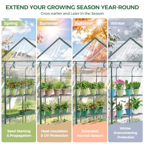 Image of Ohuhu Plastic Greenhouse for Outdoors: Portable Walk in Plant Green House with Improved Transparent PVC Cover, 3 Tiers 12 Shelves Stands Small Greenhouses Backyard Green Houses for Outside Heavy Duty