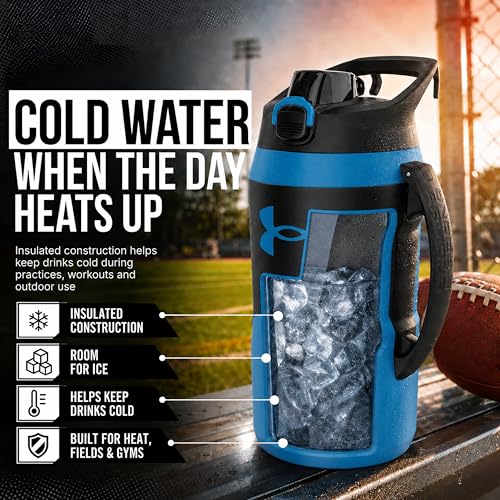 Image of Under Armour Insulated Water Bottle with Handle & Fence Hook, Half Gallon Sports Water Jug, Leak-Resistant & BPA-Free for Baseball, Football & Gym - Ether Blue /Ether Blue, 64oz