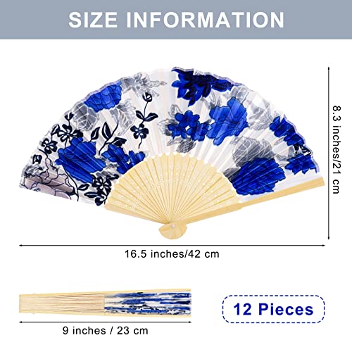 Durony DY0459 12 Pieces Floral Folding Fans Silk Bamboo Handheld Fans Vintage Handheld Fan Flower Patterns Fabric Fans thumb #1