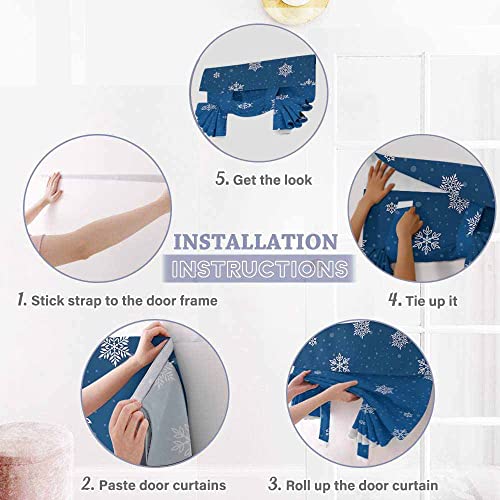 Door Curtains Snowflake Xmas Trees Window Curtains For Patio French Door Front Door Snow Blue Winter Privacy Thermal Insulated Sidelight Curtain Tie Up Shade 26 X 70 Inches #TOP5