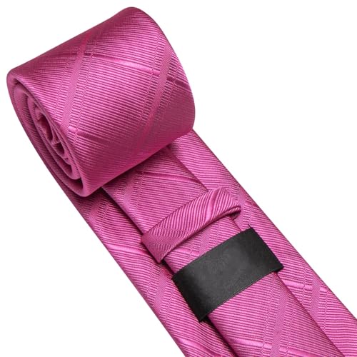 Image of Dubulle Ties for Men Silk Mens Paisley /FloraL /Striped Necktie and Handkerchief Cufflinks Wedding,Hot Pink