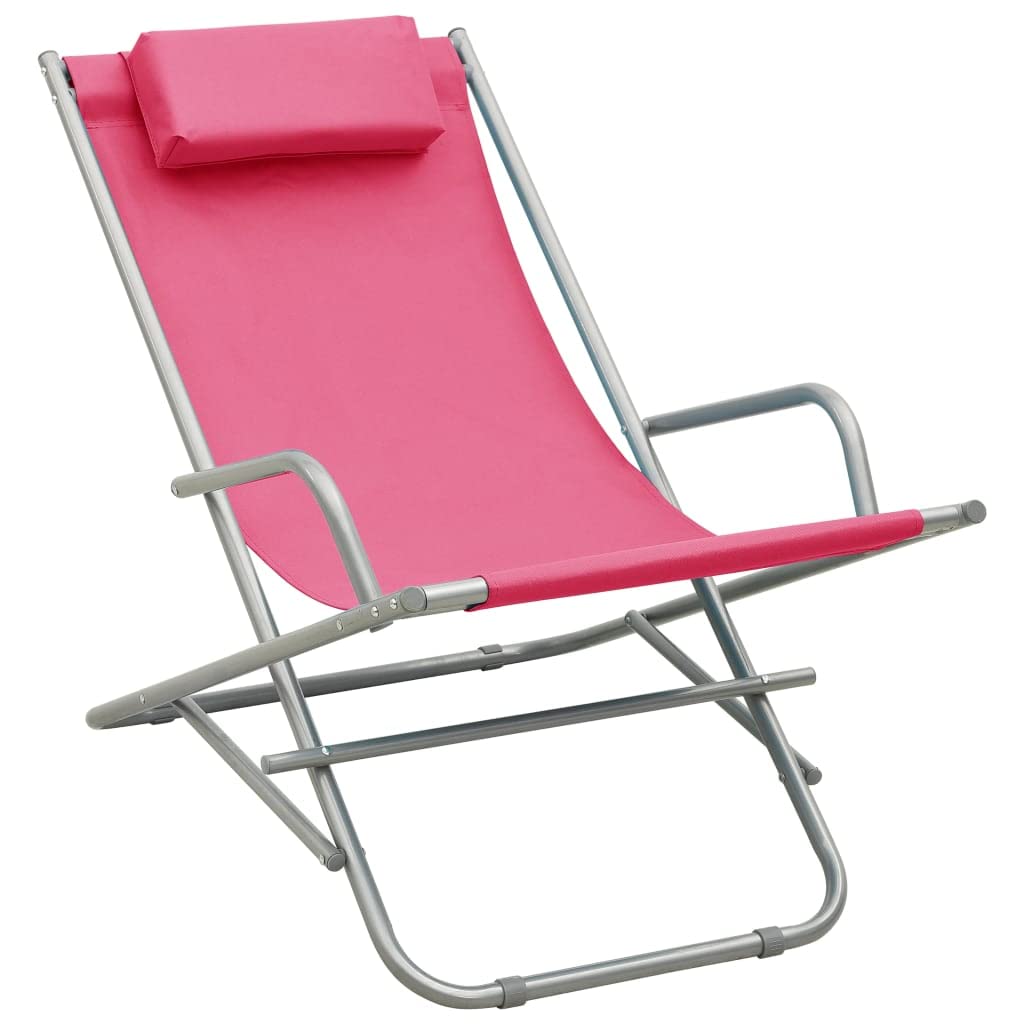 Strandliege Terassenmöbel Stuhl Outdoor Campingliege Schaukelstühle 2 STK. Stahl Rosa für Patio Strand Terrasse Pool