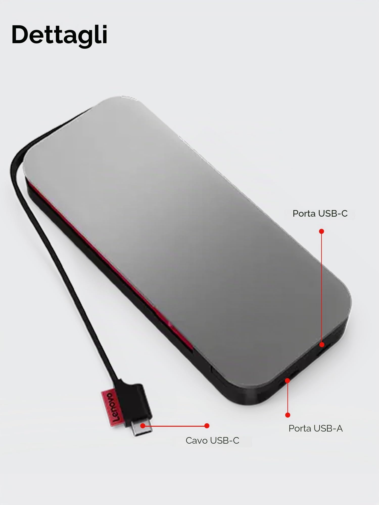 Lenovo Go [PowerBank] USB-C Laptop Power Bank (20.000 mAh), grigio tempesta