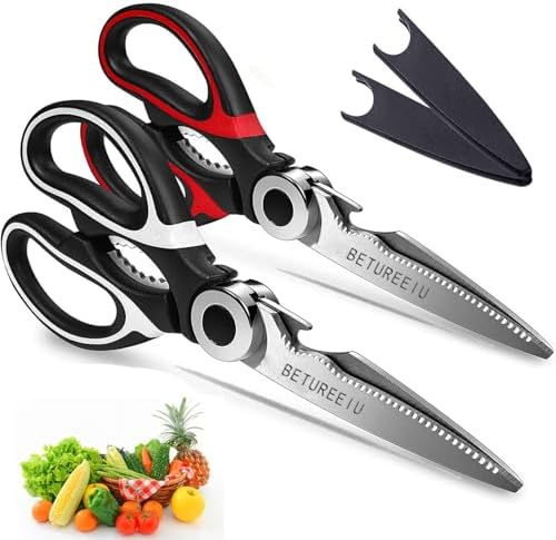 [2-Pack] Kitchen Shears, Kitchen Scissors Heavy Duty Dishwasher Safe, Utility Scissors All Purpose, Stainless Steel Sharp Food Cooking Scissors for General Use for Chicken Poultry Meat Fish Vegetable