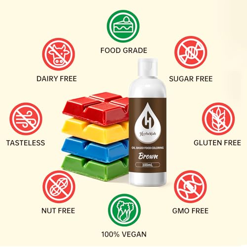 Image of Brown Oil Based Food Coloring for Chocolate - Herbeklab 100ml Professional Concentrated Oil Food Dye for Candy Melts, Chocolate, Cake Pops, Strawberries & Baking