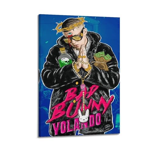 JTFCKH BAD BUNNY Rapper Music Firmado Limited Album Cover Prints Posters Lienzo Arte de pared Habitación Pósters Estéticos Música Aula Dormitorio Decoración de Pared Arte 60 x 90 cm Estilo Marco