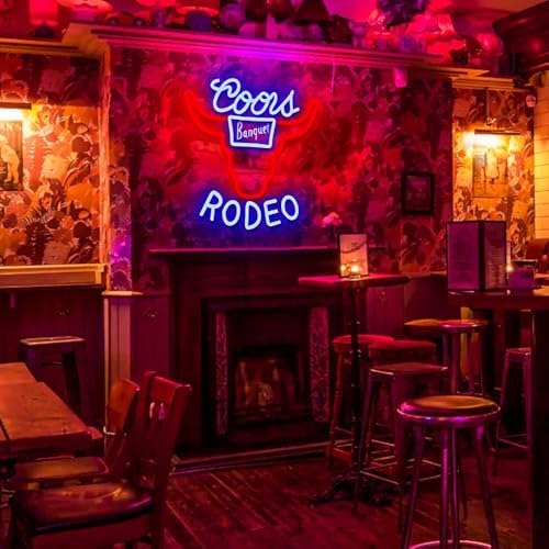 Image of Cowboy Neon sign Rodeo Neon Signs for Wall Decor Blue Western Bar Rodeo LED Signs for Wall Decor Cowboy Neon Sign Man Cave Blue Cow Skull Light, Sign Busch, Crs Bull Led Wall Decor Applicable to Bar Beer Club Pub Bistro.