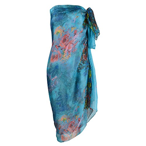 Makroyl Womens Sexy Bohemian Floral Beach Cover up Sarong Wrap Swimsuit Beachwear (Lake Blue)