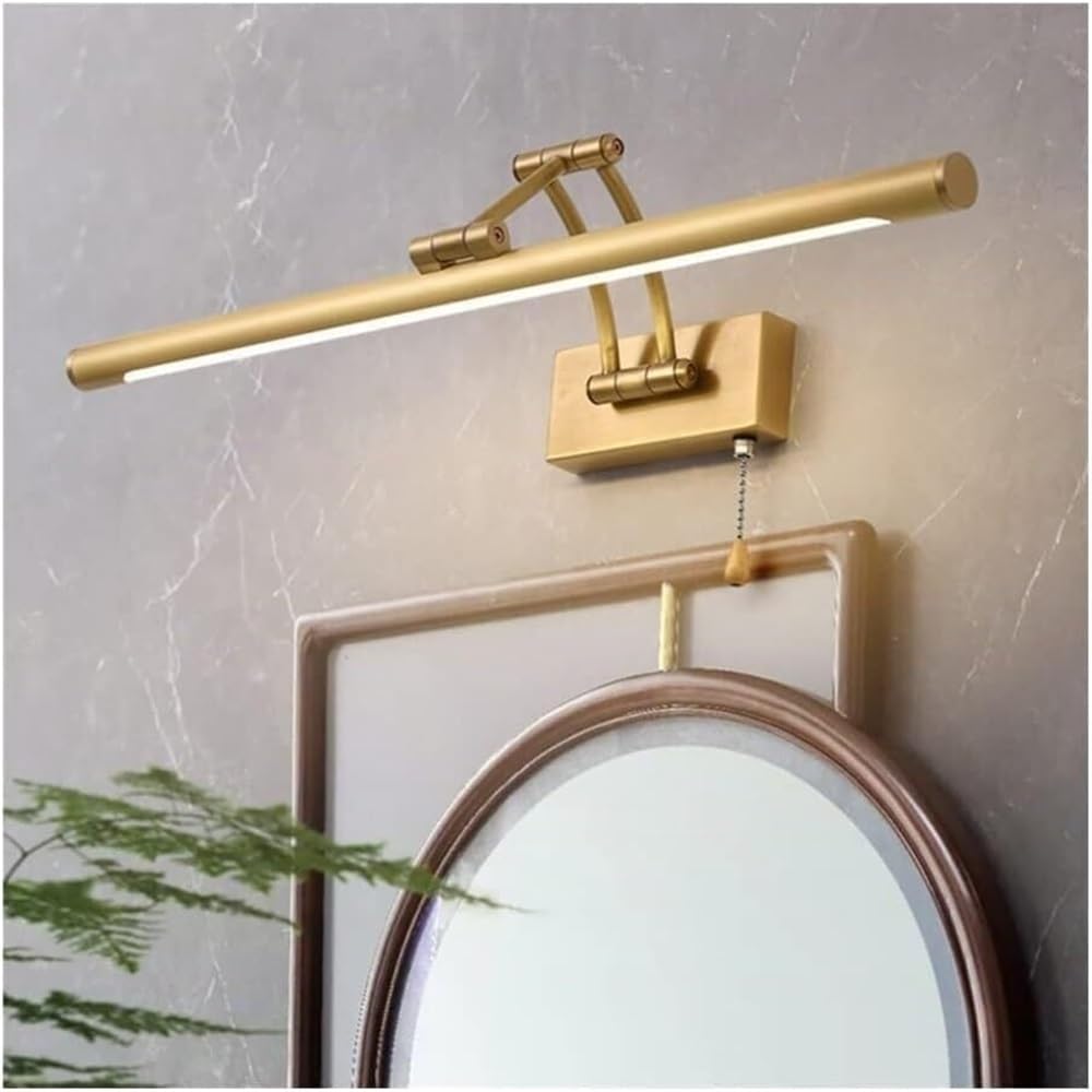 Lampada Specchio LED Moderna, Applique Bagno Tubo Lungo Regolabile Luce per Specchio con Catenella per Trucco Rasatura(Gold,45cm/17.71in)