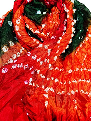 Image of PK HUB Women's Jaipuri Rajasthani Bandhani Dupatta | Art Silk Bandhej Dupatta with Gota Patti Work & Tassels (Free size)