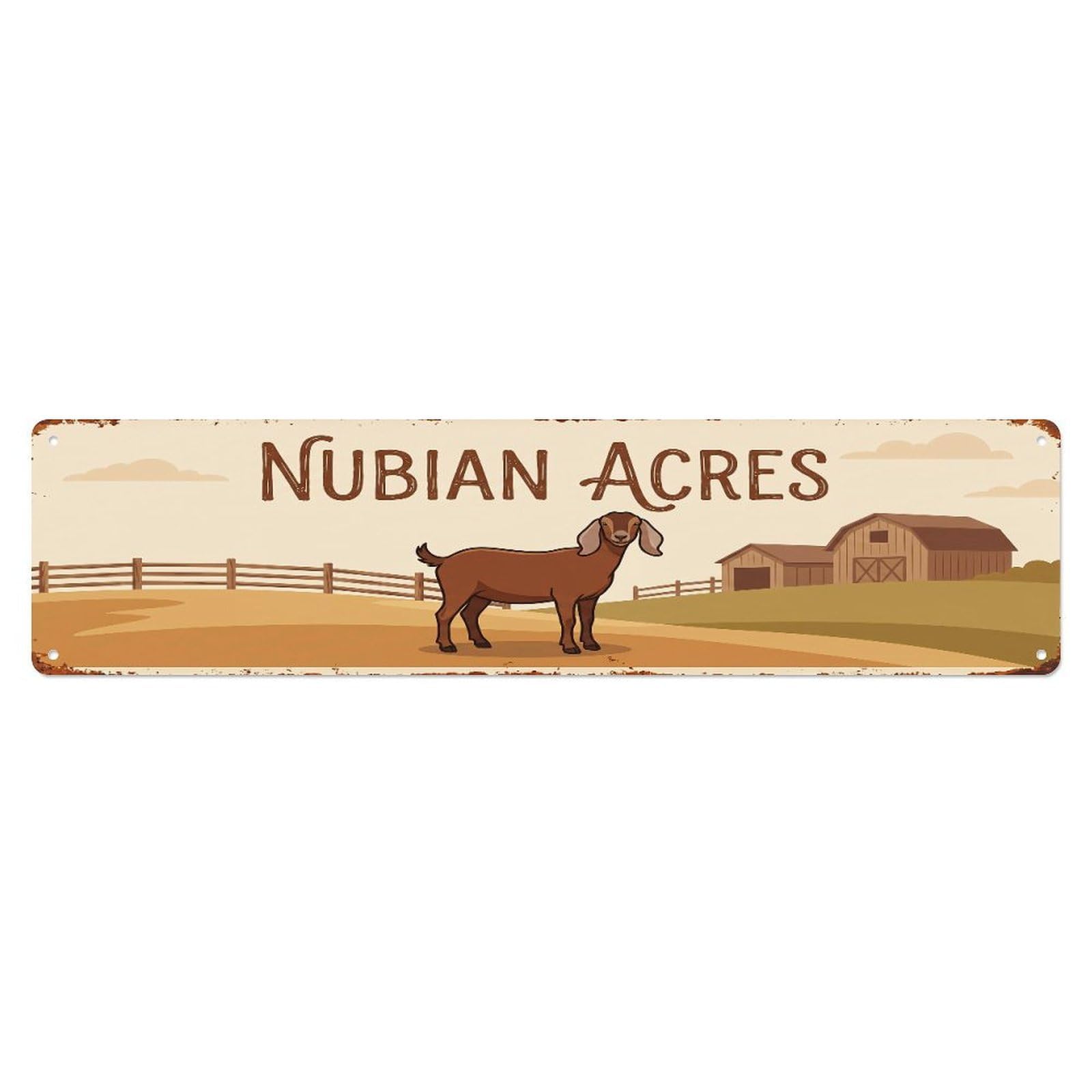 Metal Tin Sign Vintage Nubian Goat Farm Scene NUBIAN ACRES