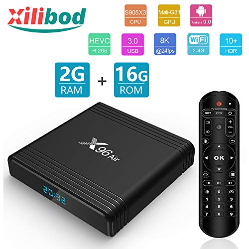 Xilibod Android 9.0 TV Box 2GB RAM/16GB ROM, S905X3 64-bit Quad Core Arm, G31 MP2 GPU Processor,H.265 Decoding 2.4G WiFi Smart TV Box - Model No.: X96 Air 2GB 16GB