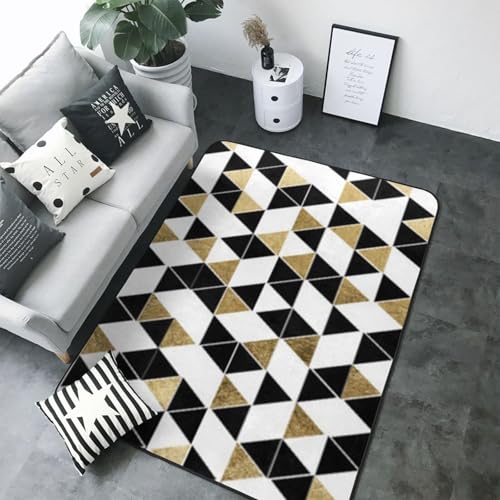 Tapis moderne à poils longs géométrique blanc et noir pour salon - 5