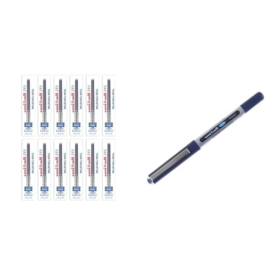 Uniball UBR85 Refill (0.5mm, Blue Ink), Pack of 12, Usable for UB215