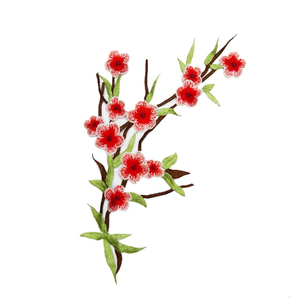Coppia Di Toppe Ricamate A Fiore Rosso E Blu - Termoadesive E Da Cucire, 6x11,5 Cm - Ideali Per Abbigliamento, Zaini E Personalizzazioni