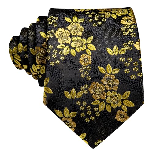 Image of Barry.Wang Flower Ties for Men Silk Woven Floral Tie Sets Necktie Handkerchief Cufflinks Wedding Party