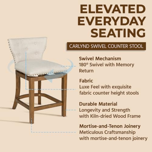 Image of ROME + OAK Carlynd 26 inch Counter Stool, Low Back Swivel, Weathered Oak