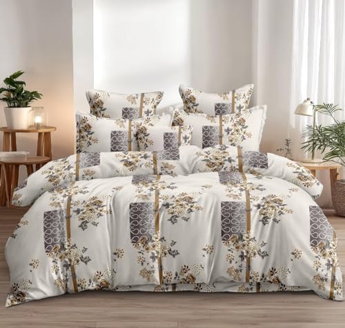 Image of DECOR2ADMIRE 300 TC Super King Size Glace Cotton Printed Bedsheet with 2 Pillow Covers - 108 inch x 108 inch (275cm x 275cm) - Available in Multiple Elegant Designs (Heritage Rose Pattern)