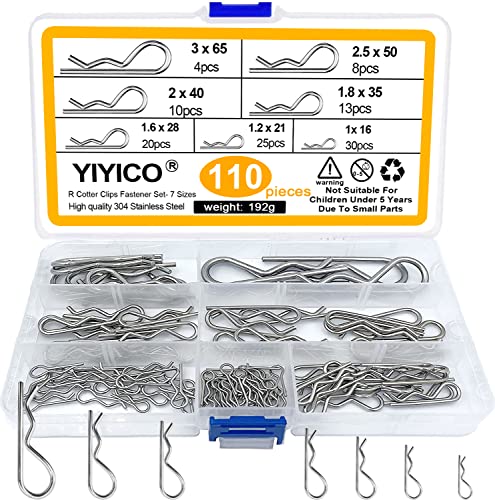 Splinte Sortiment Federstecker Edelstahl Federsplinte 110Stk Sicherungssplinte R Clips 7 Verschiedene Größen für Sicherheitsverriegelung Und Schnelles Anziehen