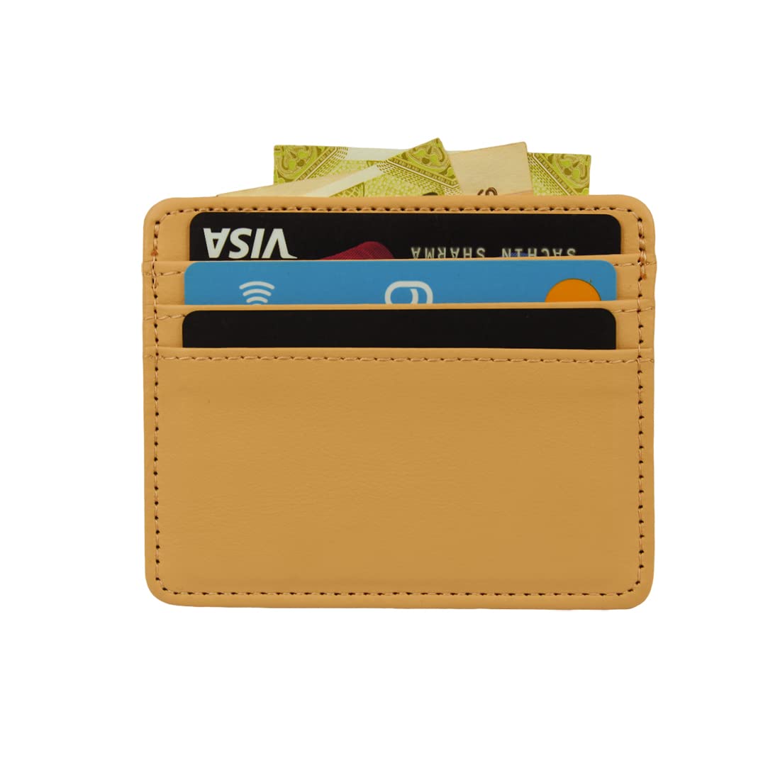 Beige Slim Leather Debit/Credit/ATM Men/Women 4 Slots Card Holder-image-13