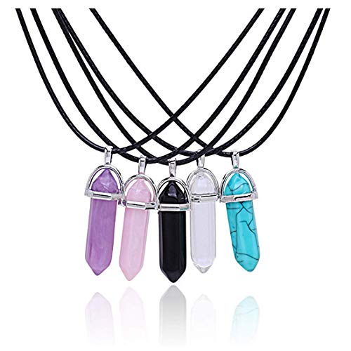 Meetlight Hexagonal Pile Bullet Pendant Choker Necklace Women Men Bullet Shaped Necklace with Pu Leather Cord 5Pcs