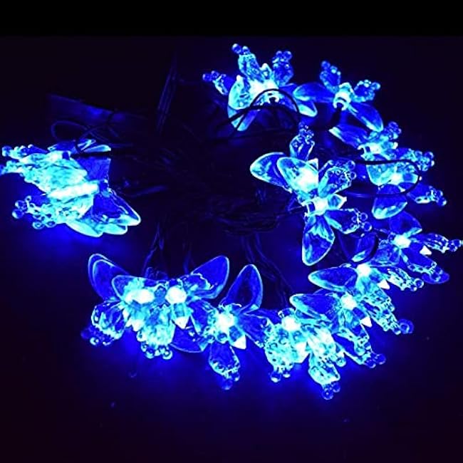 Solar Butterfly String Lights Outdoor, Waterproof 23FT 50LED Butterfly Lights with 8 Lighting Modes,Solar Fairy Patio Lights for Garden Yard Porch Wedding Party Decor (Blue)