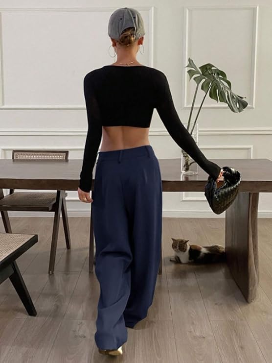 Image of OOMPH! Women's High-Waisted Pant | Wide Leg Trousers | Korean Style Stretchable Trouser