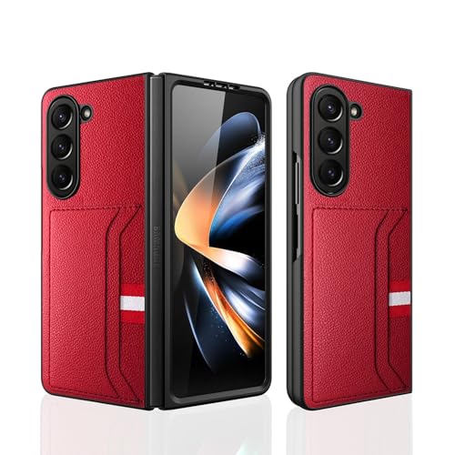 Étui pour Samsung Galaxy Z Fold 5 rouge luxe en cuir litchi et protection écran chic