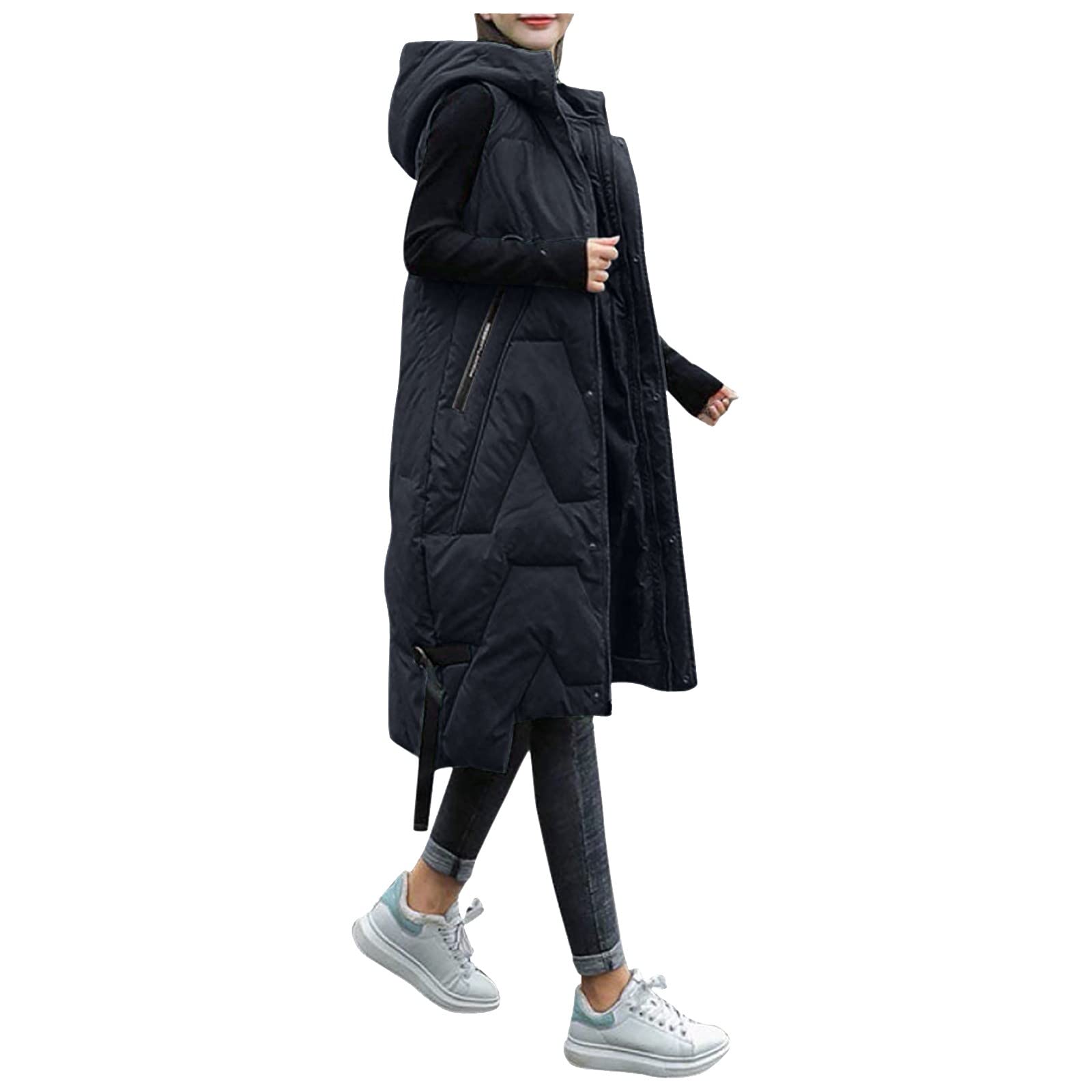 Chaleco de plumas para mujer, sin mangas, cálido, abrigo de plumón con capucha, bolsillos, chaleco acolchado largo y ligero, informal, abrigo de invierno, chaleco con capucha, chaqueta de montaña,