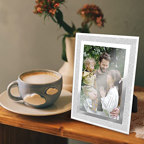 AZKEEGREY 3er-Set Glas Bilderrahmen 15x20, Silber Glitter Fotorahmen, Photo Frame Rahmen für Baby, Familienfotos, Hochzeitsfotos