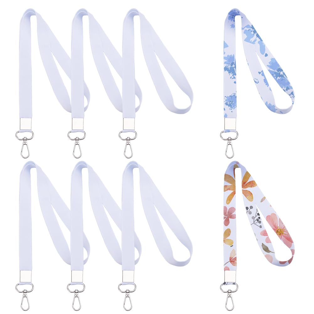 SOFPLATE 1 Box 8 Pack Sublimation Lanyards Blank White Lanyards with Alloy Clasps Keychain Swivel Hooks Heat Transfer Polyester Name Card Straps for ID Badges Card Office School Supplies 19In Long