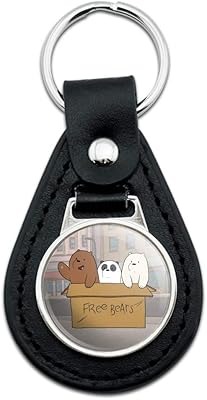 Black Leather We Bare Bears Baby Bears Keychain