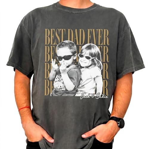NAZENTI Personalized Vintage T-Shirt Print with Photo Gifts for Father's Day, Custom Dad Shirt for Grandpa Papa, Daddy Tee Classic for Men, Best Dad Ever, Gifts for Birthday, Gift for Christmas 2
