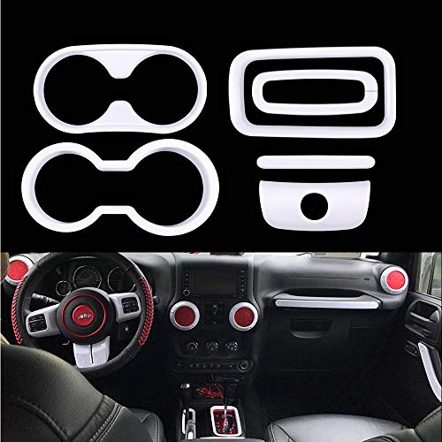 Opall 18Pcs Full Set Interior Decoration Trim Kit Steering Wheel & Center Console Air Outlet Trim, Door Handle Cover Inner For Jeep Wrangler Jk Jku 2011-2017 2 Door &4 Door (White) #TOP5