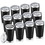 HZJSTSWQ 20 oz Tumbler Bulk with Lid Stainless Steel Insulated Tumblers Double Wall Vacuum Coffee Mug Powder Coated Tumbler Cups for Cold and Hot Drinks, Black, 12 pack