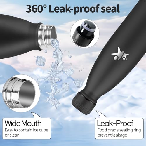 Trinkflasche Edelstahl, Trinkflasche Kinder, 500ML BPA-frei, Thermosflasche, Wasserflasche Doppelwandig, Trinkflaschen Kohlensäure Geeignet, Thermosflasche Sport für Fitness, Gym, Fahrrad 3