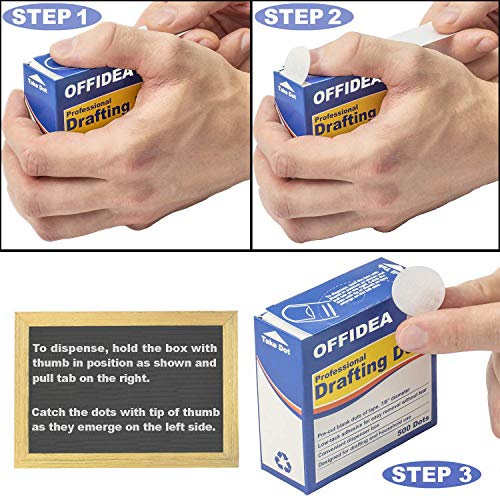 Offidea Professional Drafting Dots 500 pcs - Low Tack Pre-Cut Blank Tape - Easy to Use, for Drawing, Blueprint, Artist, Architect