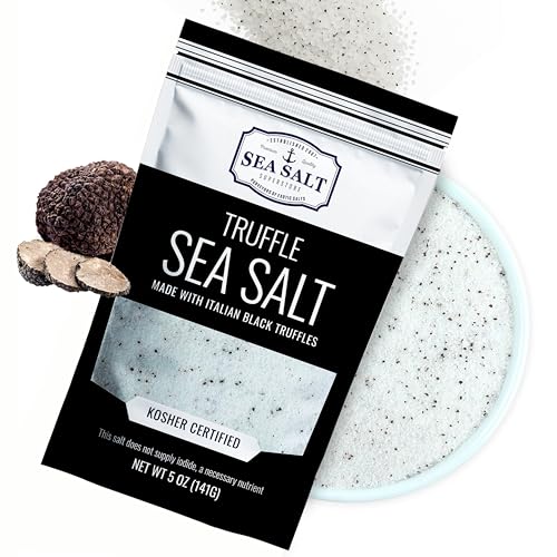 Caravel Gourmet Italian Black Truffle Sea Salt – Rich Truffle-Infused Flavor – Elevates Dishes Like Soups, Sauces, and Pasta – Unrefined, Gluten-Conscious, and Non-Genetically Modified