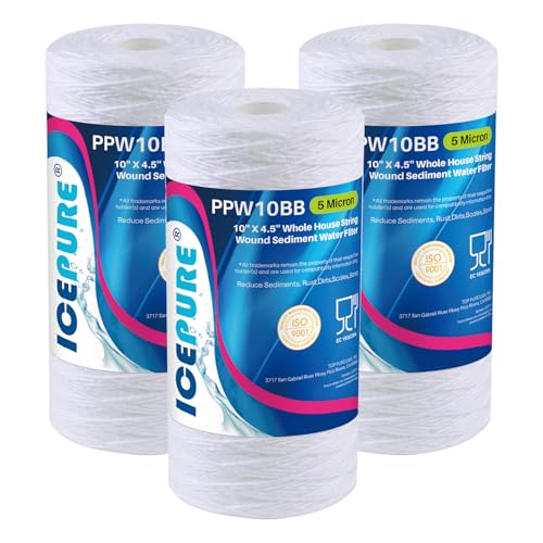 Image of ICEPURE 5 Micron 10 inch*4.5'' Whole House Sediment String Wound Water Filter Replacement filter for 84637, WPX5BB97P, PC10, 355214-45, 355215-45, WP10BB97P, WP5BB97P, 3PACK