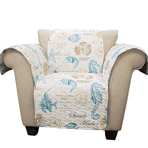 Lush Decor Harbor Life Furniture Protector, Arm Chair, 71" W x 75" L, Blue & Taupe - Chair Cover - Nautical - Armchair Covers - Coastal Decor - Image 4