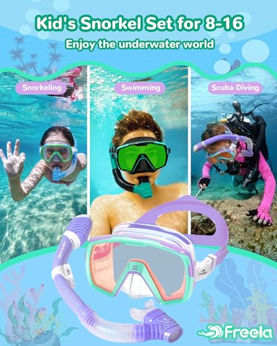 Kids Dry Top Snorkel Set Mask Snorkeling Gear Anti-Fog Scuba Diving No Leak - image 8