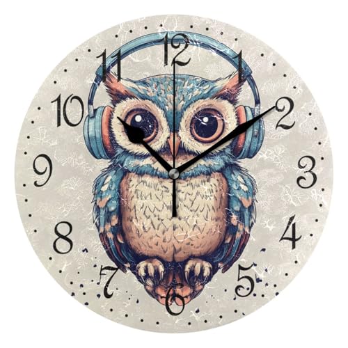 Horloge murale décorative à piles Motif chouette 25 x 25 cm